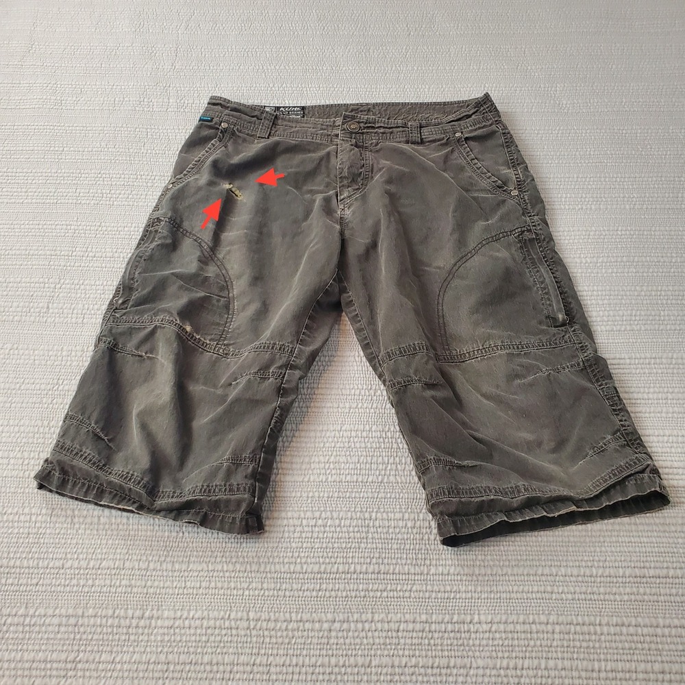 Kuhl Crag Series Mens Cargo Shorts Gray Cotton Nylon 34 x 16 Hiking Outdoor
